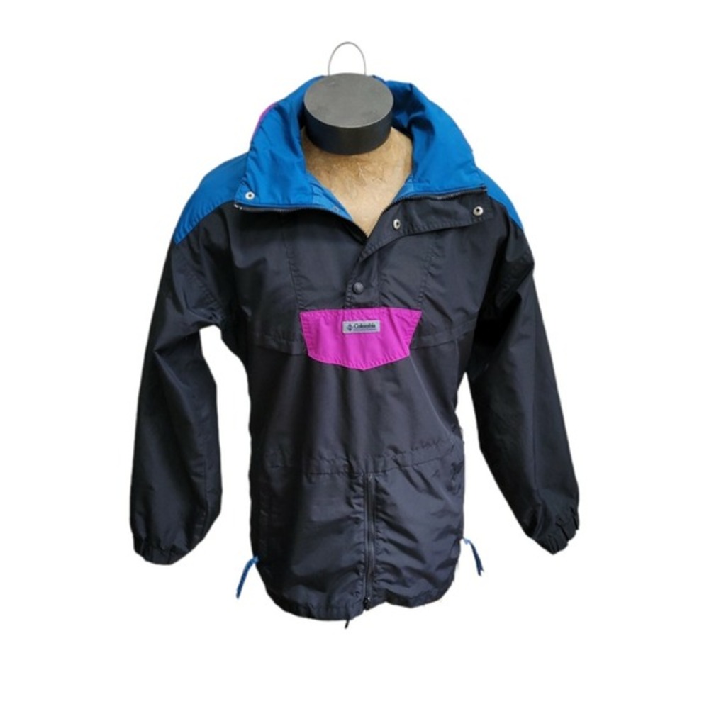 Vtg Columbia Sportswear Windbreaker Jacket Radial Sleeve‎ Men Med Black Pullover